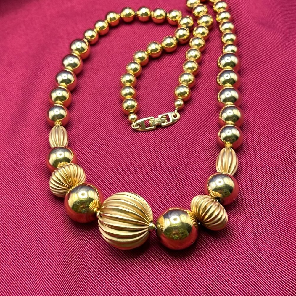 VTG Napier Chunky Gold-Tone Bead Necklace 1980s - Picture 1 of 14